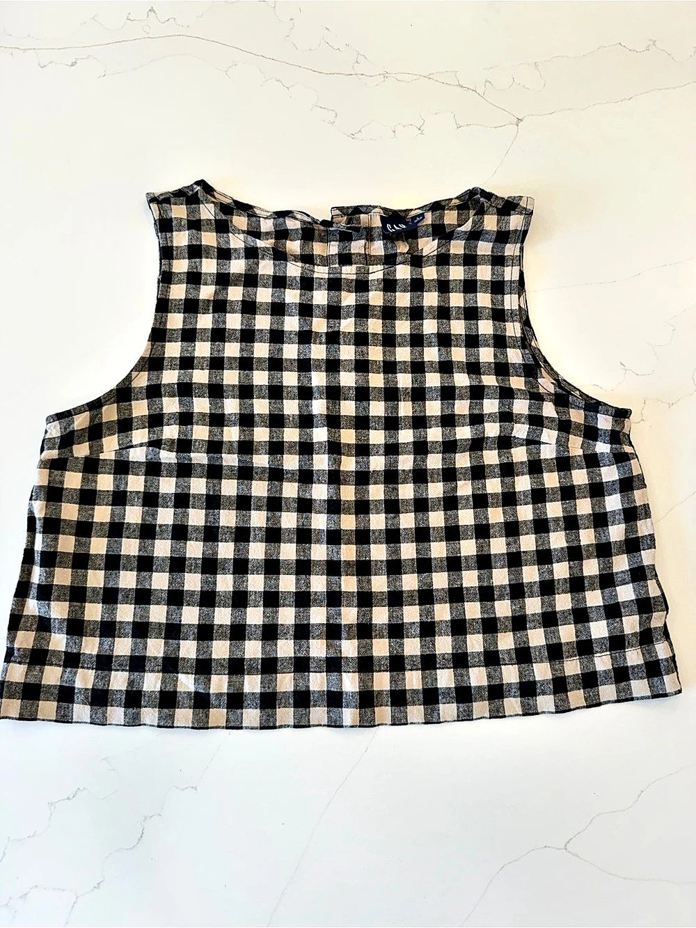 Gap Linen-Blend Crop Shell Tank Top Black & Beige Large